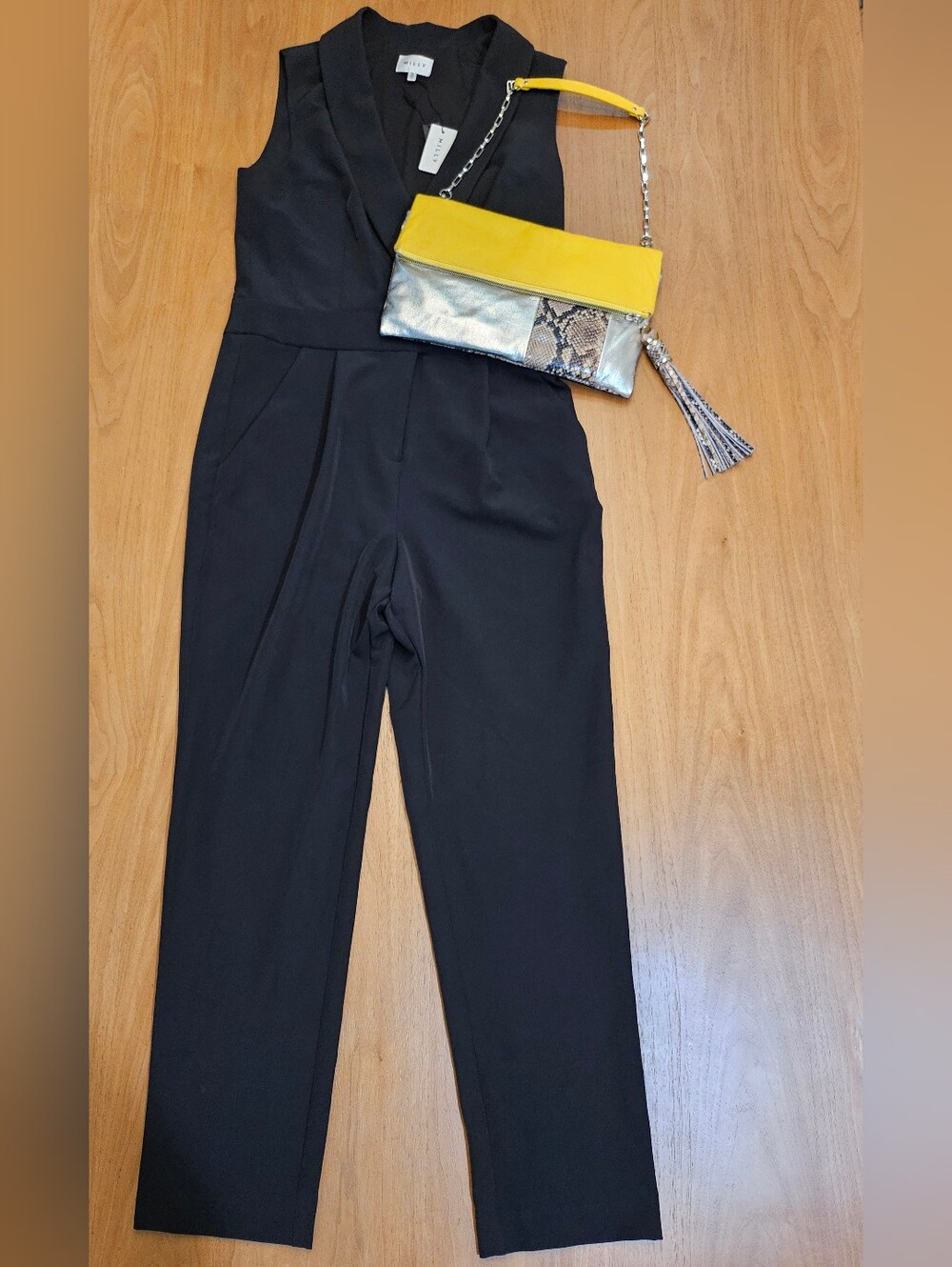 Milly Black Sleeveless Shawl-Collar Jumpsuit Size 10 New With Tags🔥